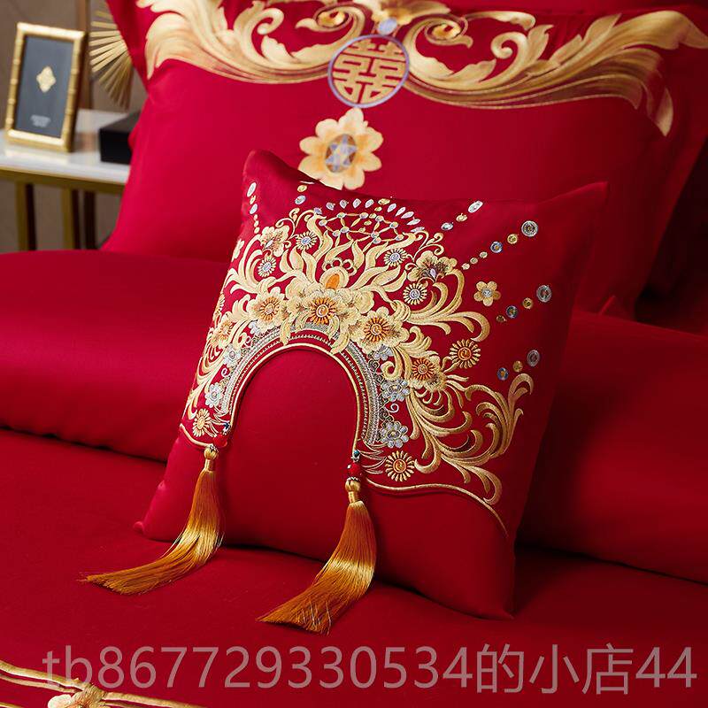 高档大可红色纯小抱枕带精致刺绣结棉婚床品子孙枕婚庆配件芯 拆