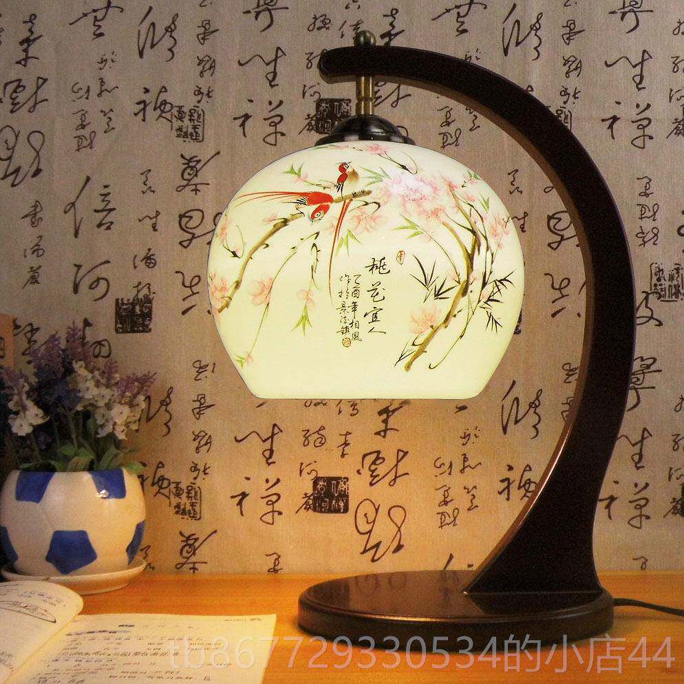 高档景德镇陶约具青花薄胎卧室简床瓷头现代中式轻奢看书结婚台灯