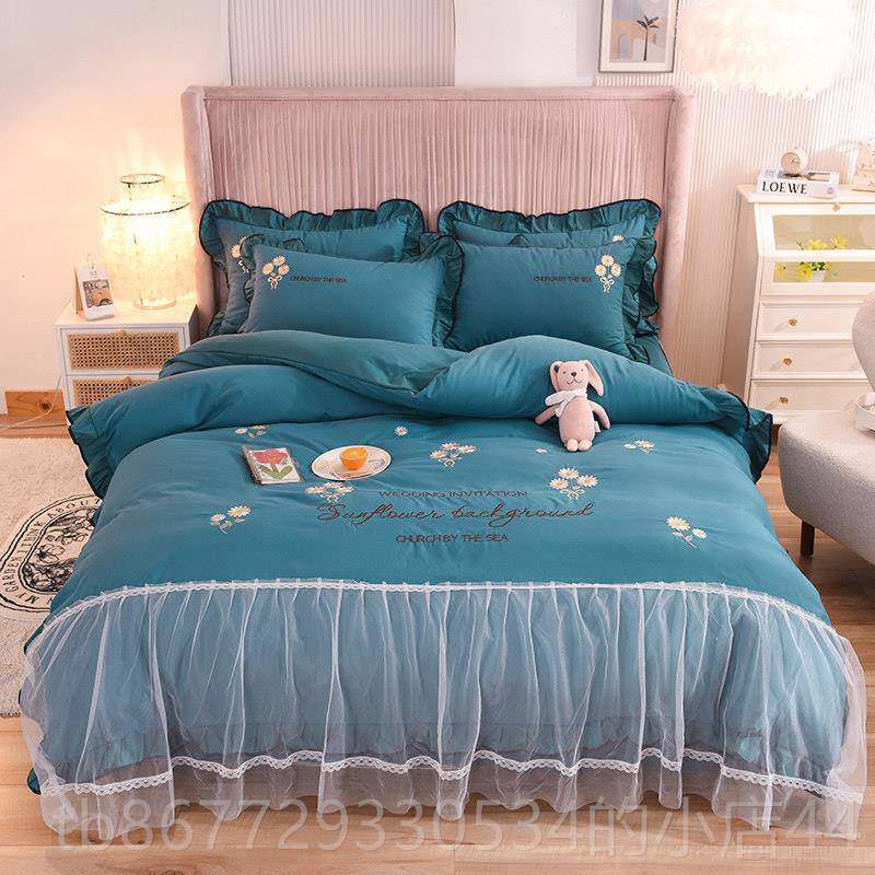 高档公主风蕾丝n被套床上四件套磨毛床四通裙用加厚春秋i季s裸睡