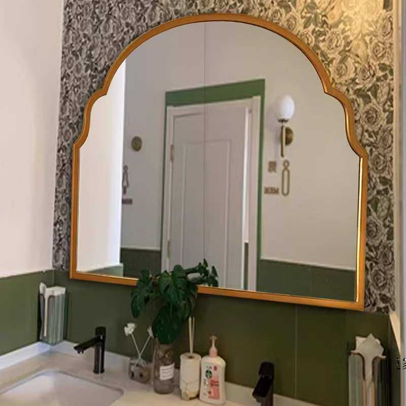 6R美式复古浴室镜轻奢简约壁挂梳妆镜洗手间智能除雾镜子法式化妆