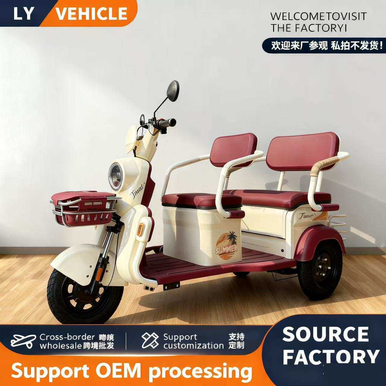 自有工厂 新款休闲电动三轮车家用客货两用双排老年代步电瓶车