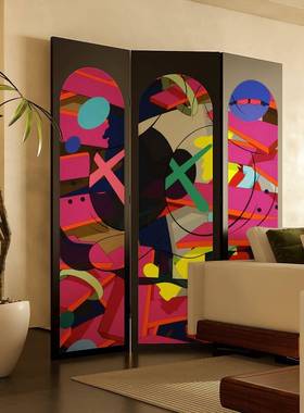 复古折法式多巴胺屏风隔断可可叠INU移装动酒店卧室沙发背景饰折