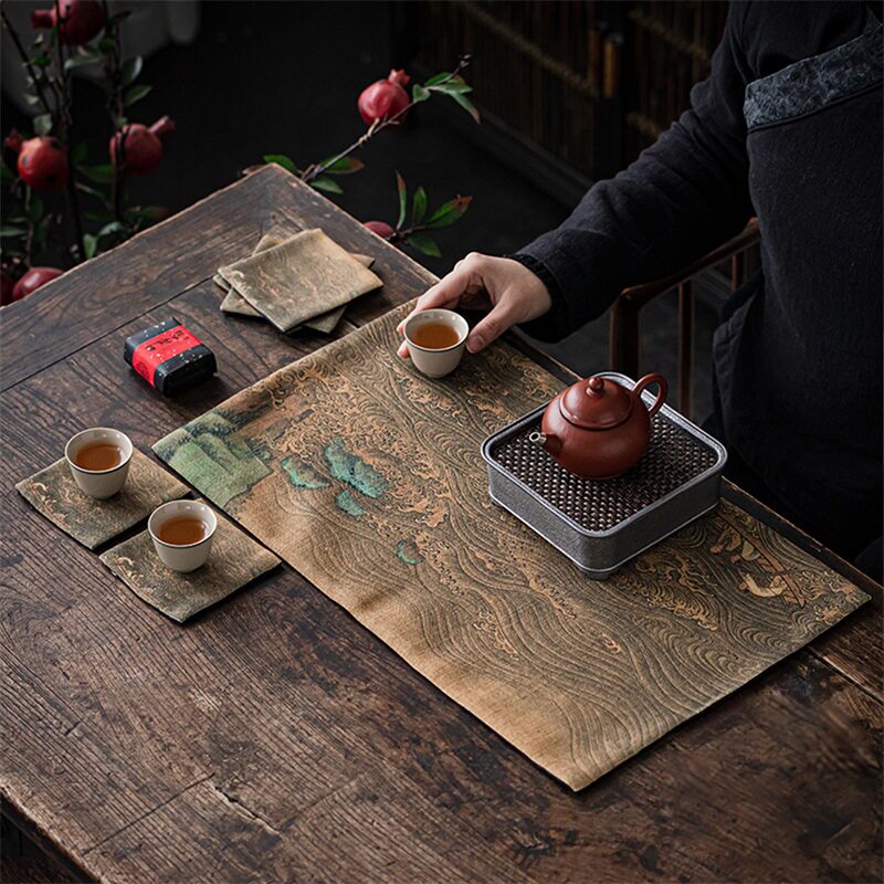 国潮千里江山防水茶席