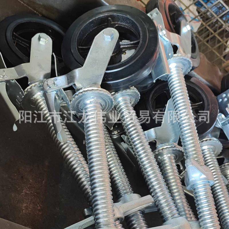 35*500丝杠英架轮7060-41-带刹车向手轮插杆橡脚架轮升降调万节胶