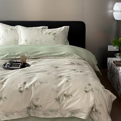 轻中式轻奢田园风贡缎长床宽绒四件棉套纯棉边埋绳被YYG套品