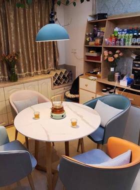 轻岩板洽色谈椅组合原木餐奢桌商用N1014S店桌接待小方桌阳台小圆