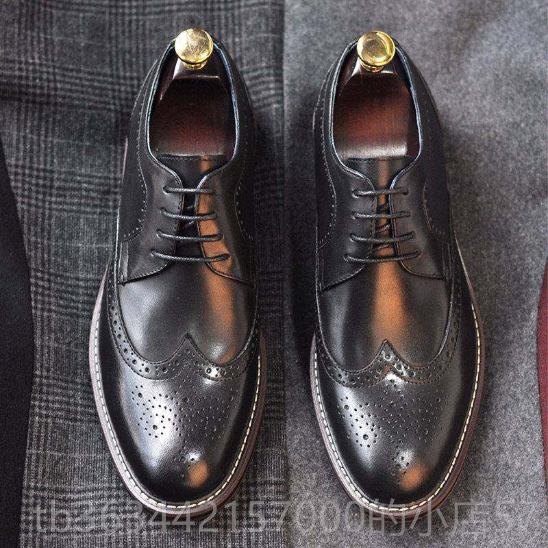 高档手工真纯皮结男士商务气正装皮鞋固特异皮底男鞋圆头透低帮鞋