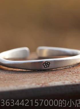 高档999纯银手工原创设计友实心磨砂古古法覆梅手花镯送女闺蜜