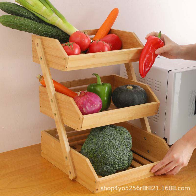 现货竹三层水果包篮厨桌面面蔬制菜沥水架家居双房层零食置物架收