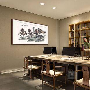 马到成功挂画八马骏图厅客动物装饰骏国画YL202106办公室镜框画画
