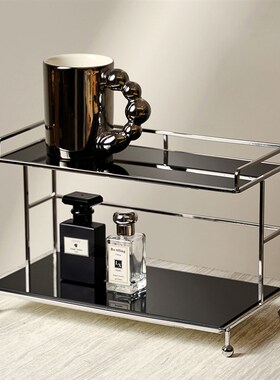 轻奢黑色压克力金属收纳盒化妆室置物架化妆护肤品杯子整理架多层
