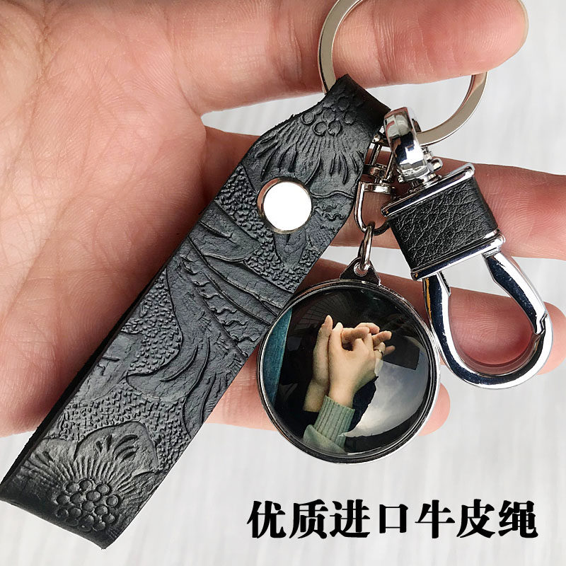 水晶照片车钥匙扣圈链定制diy小众挂件女男高端创意情侣生日礼物