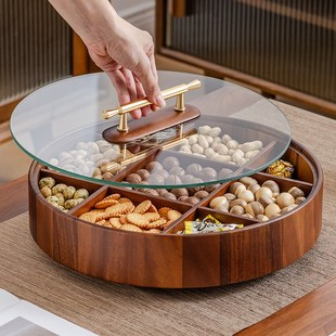 新中式 轻奢九宫格零食收纳糖果盒客厅家用实木坚果干果茶几水果盘