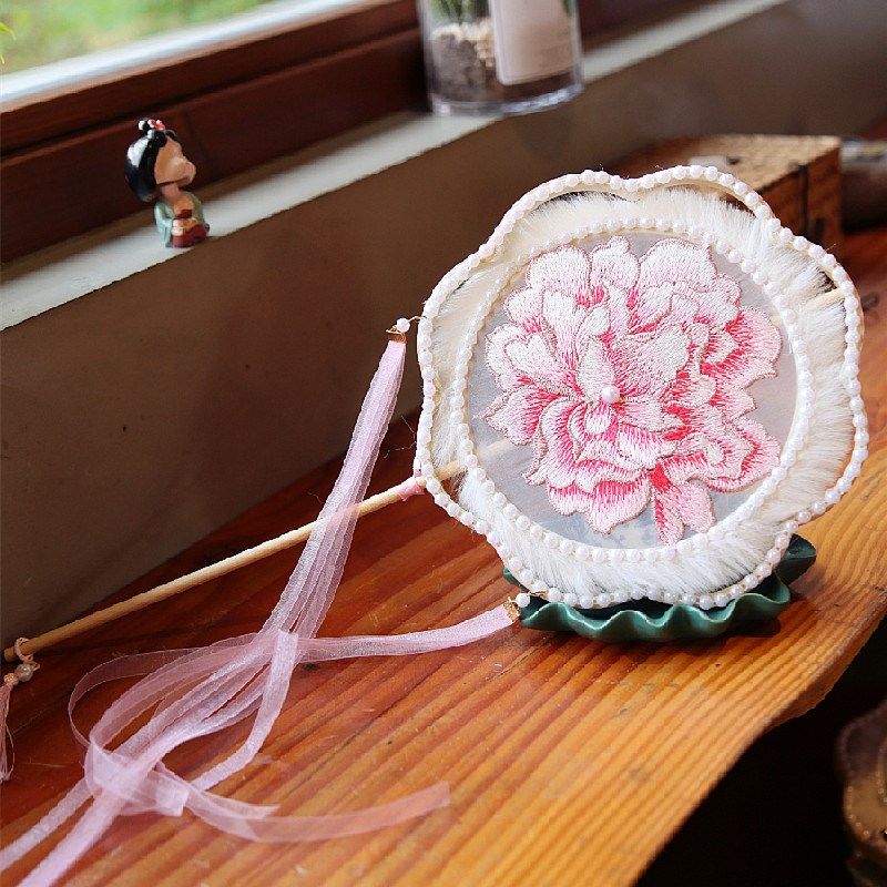 洛阳牡丹花双圈圆扇子复古风流苏跳舞手工艺拍照刺绣加长柄团扇女,居家日用,扇子,淘宝优惠券,粉丝福利购,淘宝优惠卷