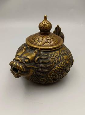 古韵斋头龙头龙把仿古龙龙把铜酒壶摆藏件家装居饰工艺品古玩收铜