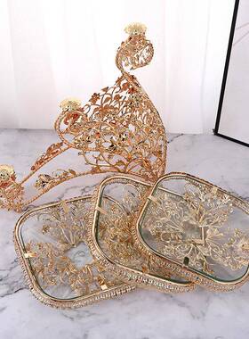 WYO欧美时尚轻果奢方形果盘钢化玻家璃多层水水果盘酒店居通用盘