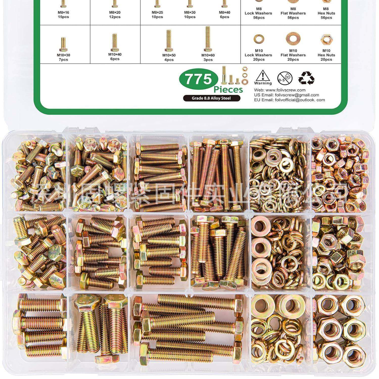 77套5pcsOTF不钢304DIN六933外角螺栓配平垫弹垫螺母装M6M8M1锈0