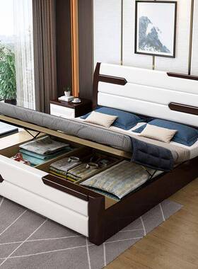 KXZ实木双人床成1.8米婚床主卧床人现代简约15米床床小户.型储物