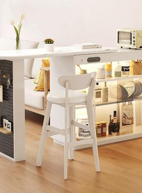 实木家QFM岛台餐桌一体用隔型断伸缩缩折叠中古风吧台伸小户客厅