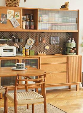 桃全实樱木餐边柜斗一柜客厅高柜轻木奢型体靠墙置物柜OMH储物收