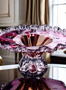 居高轻奢创意琉璃果盘MSL代家大号水晶玻璃高端高档脚水果盘样板