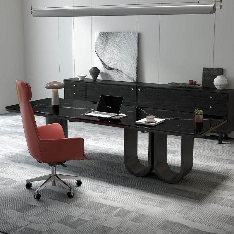 新意式轻极简办公桌见详情黑色岩板书电脑房书桌设计师老品板奢桌