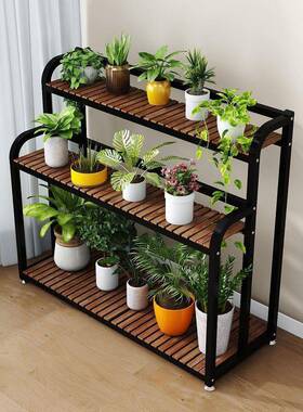花架WSY子客厅花盆台铁艺架家用花多层多肉置物架室内实木落地阳