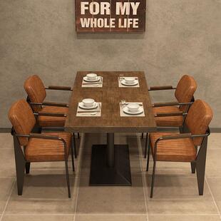 美式实木复古餐厅餐桌简约工VAX业风人餐桌椅音吧乐吧酒休位闲四