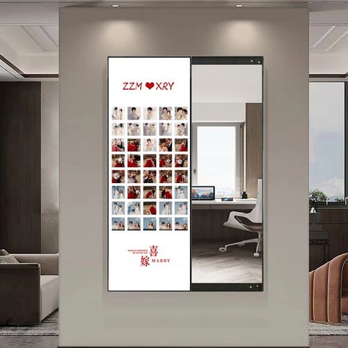 婚纱照定制穿衣镜高端玄关隐藏式镜子全身镜现代装饰画试衣镜推拉