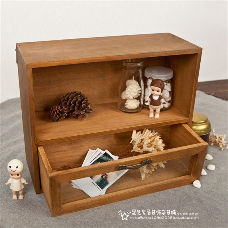 复古桌面办公室木制木质创意收纳盒抽屉式化妆品整理盒杯子置物架,收纳整理,桌面收纳盒,淘宝优惠券,粉丝福利购,淘宝优惠卷