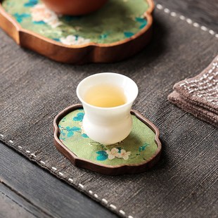 胡桃木云纱杯垫茶托布艺防烫隔热木质隔热垫耐热工夫茶托底座茶垫