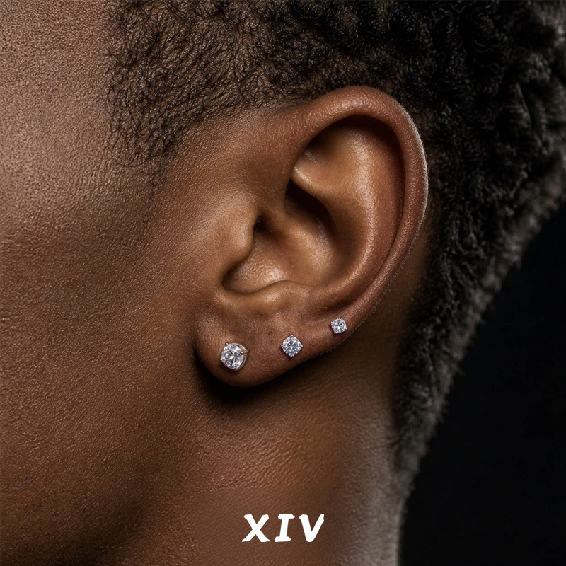 XIV 四爪钻石925纯银耳钉欧美嘻哈锆石hiphop男百搭款个性高级感