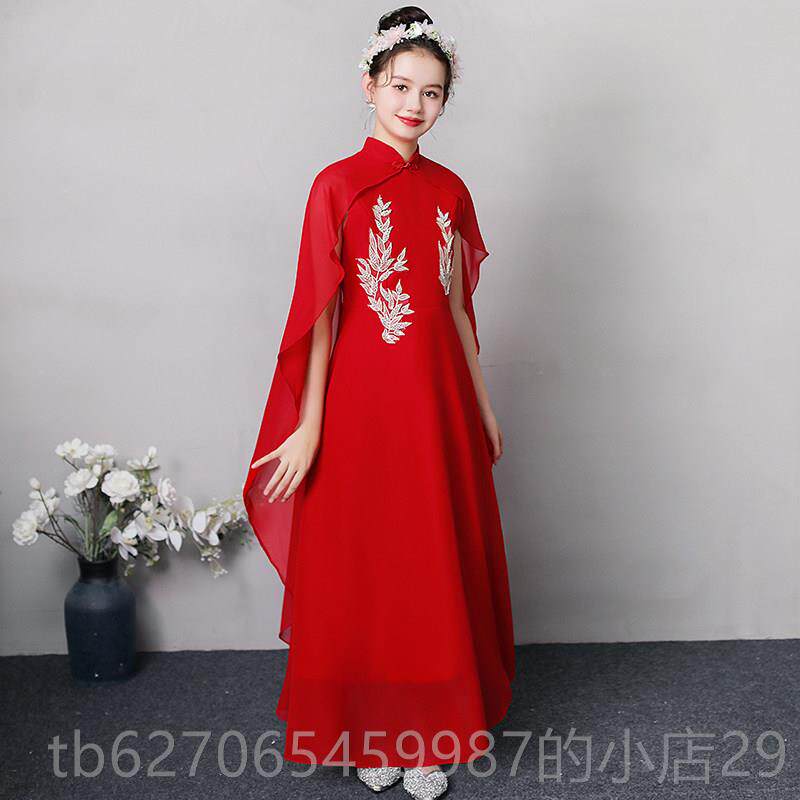 正品2024新款汉服女童弹古筝国演出奏服儿合唱中童风演朗诵礼服装