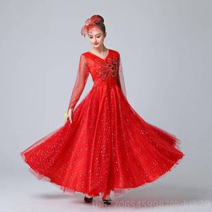 高档开场大摆裙出女大合唱礼新款 成人民族服团体舞蹈连衣长舞裙演