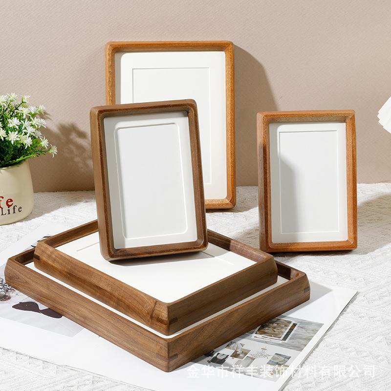 实木北美黑胡桃榫卯内外圆角相框摆台情侣字画相框画框厂家