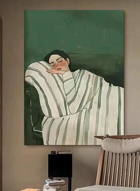 纯GYL手绘人物油画中古风绿色客厅玄关饰工画装档高慵懒少女卧室