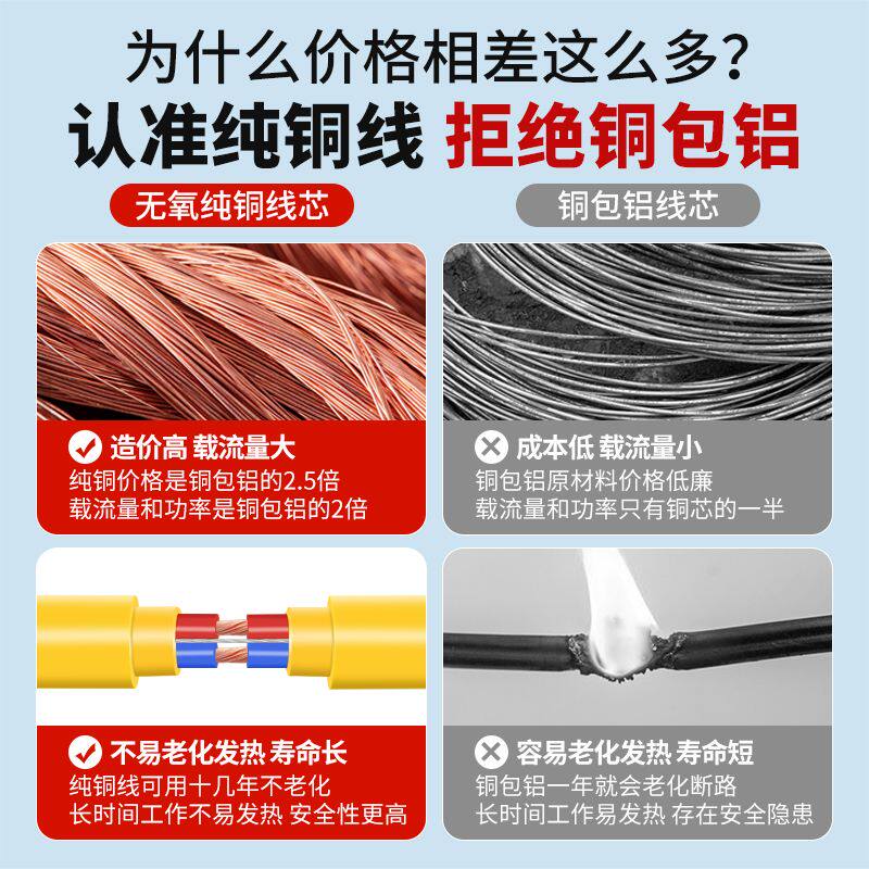纯铜牛筋电线家用防水电缆线2芯户外防冻电源软线2.5平方插头带线