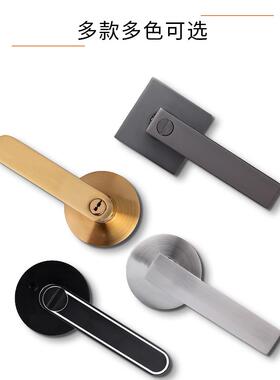 杆门锁家用通用型卧室锁门室球形单内舌701房门锁灰色执手锁黑色