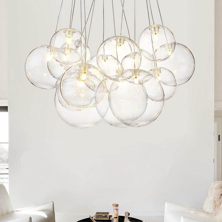 现代简约时尚多头泡泡分子吊灯客厅餐厅店铺吧台圆球玻璃装饰灯具