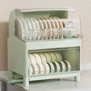 厨房双层透气碗筷收纳盒沥水置物架装架带盘餐具柜碗碟盖新疆包邮