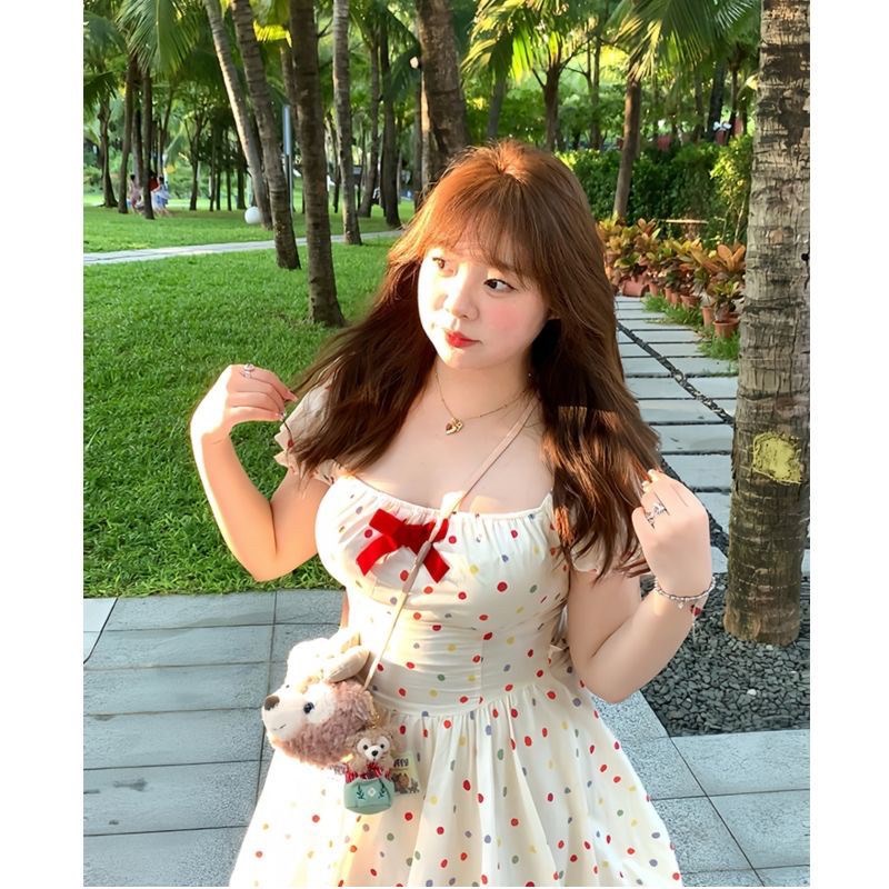 微胖mm彩色波点甜美公主连衣裙夏季新款修身显瘦可爱少女蓬蓬裙图片