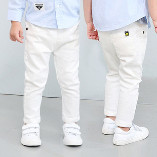 男童裤子秋裤儿童休闲裤白色2023年新款宝宝纯棉加绒黑色长裤弹力