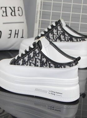 内增高厚底松糕外穿半拖鞋10cm女系带透气休闲无后跟懒人包头拖鞋