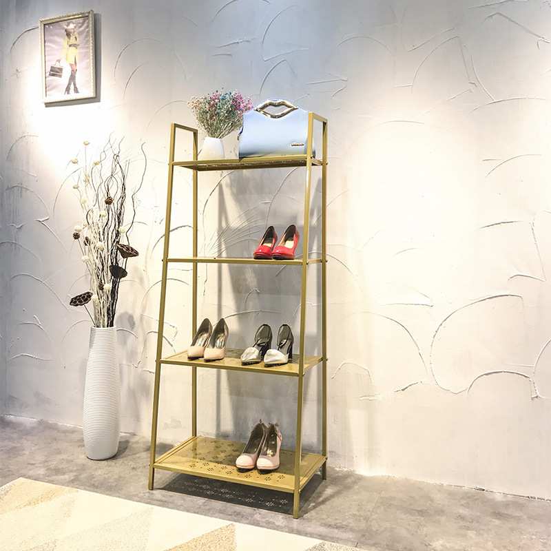 北欧工业风金色鞋架 多层创意实用铁艺鞋架鞋服店个性置物架