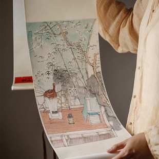 茶室文人空间宣纸卷轴挂画来绿水青山书房字画装裱书画装饰画