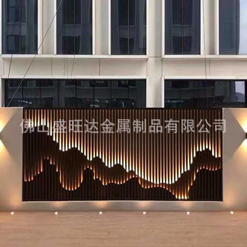 不锈钢屏风隔断 新中式金属花格镂空圆形格栅假山 轻奢玫瑰金屏风