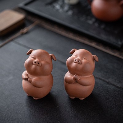 紫砂茶宠摆件可爱小猪精品可养生肖猪茶玩茶台茶桌面装饰茶具配件