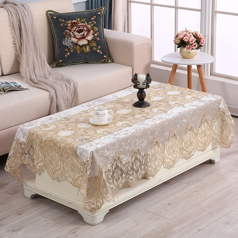 新品金丝绒餐桌布客厅家用蕾丝欧式茶几洗衣机床头柜罩桌布布艺