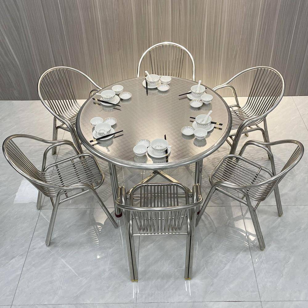 红网不桌锈024钢折叠纳圆桌提花工艺大排档餐厅收商用酒席大餐饭