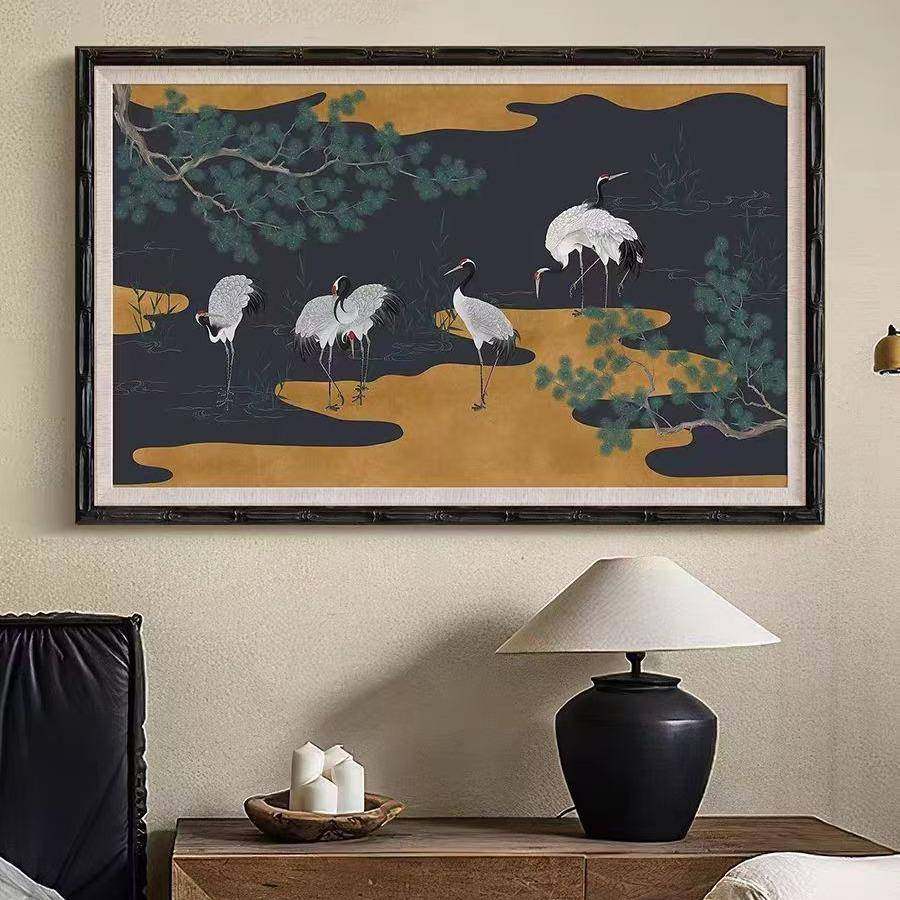 六鹤法式中国风壁客厅装饰新中式书图房卧室画玄关复画古茶室HY-4